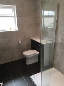 Tiled Bathroom Concealed cistern unit, with back to wall pan.